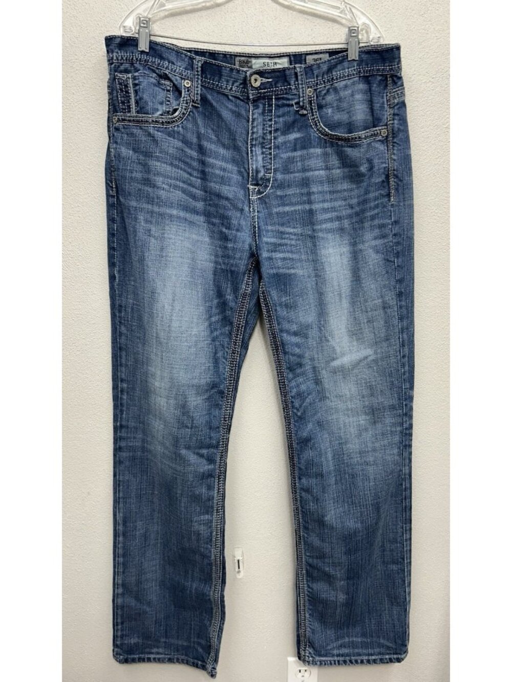 BKE Buckle Seth Men’s Jeans 36L Straight Leg Blue Fits 37W x 33L Baggy Loose